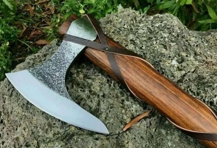 Custom Handmade Viking Bearded Axe Carbon Steel Hunting Axe Rosewood Wrap Handle