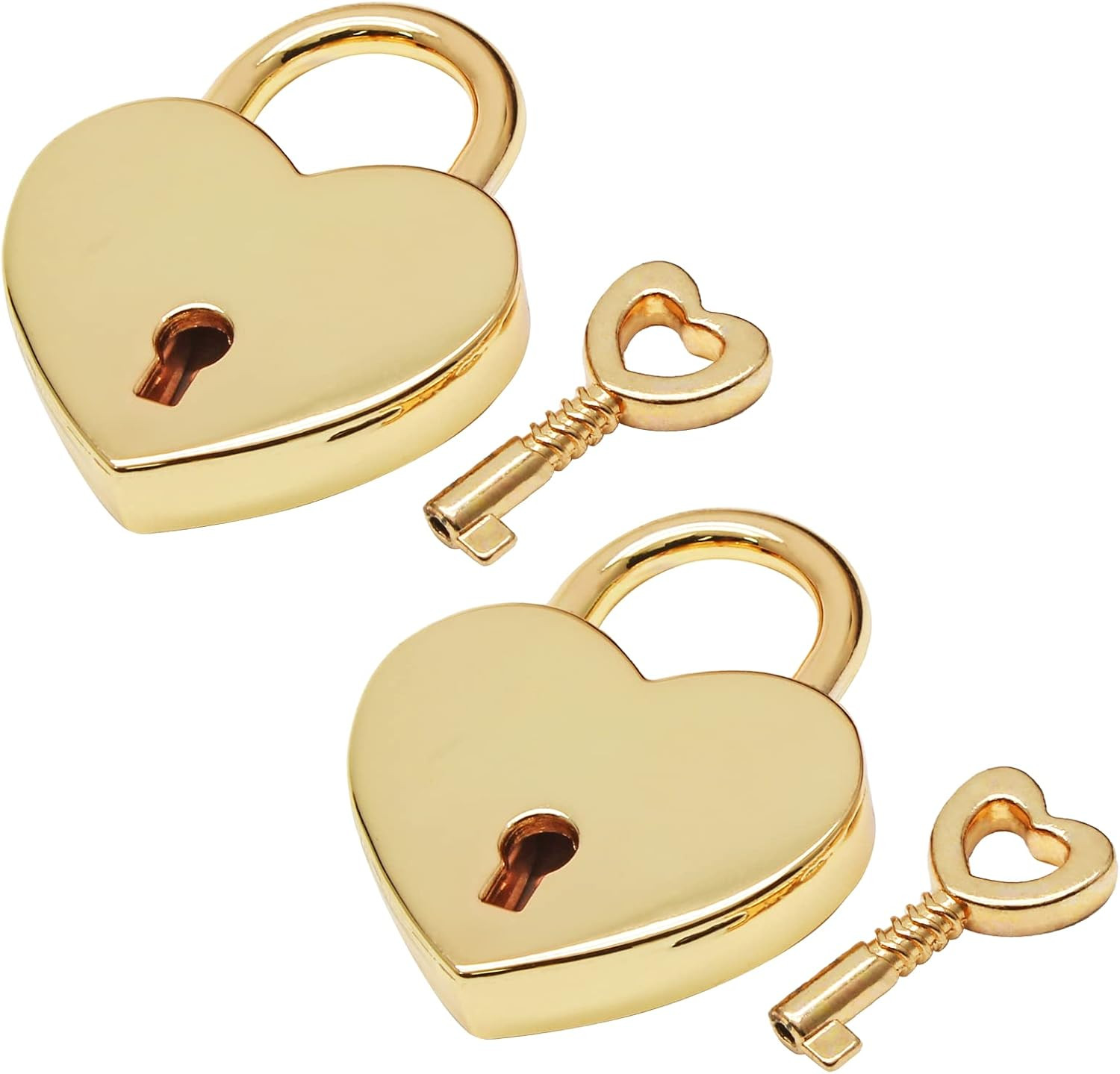 2PCS Heart Shaped Padlocks, Small Gold Padlock with Keys Metal Decorative Locks