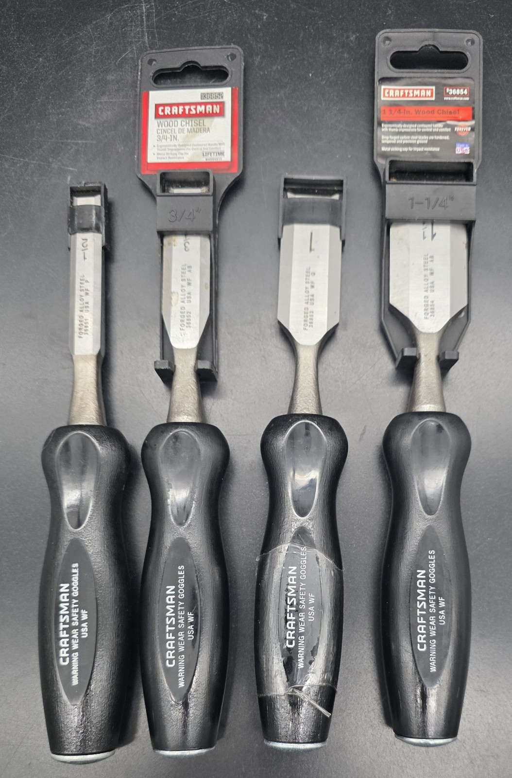 Craftsman USA Wood Chisel Lot 4 Pc 1/2 3/4 1 1-1/4″ Forged Alloy Steel NOS Made