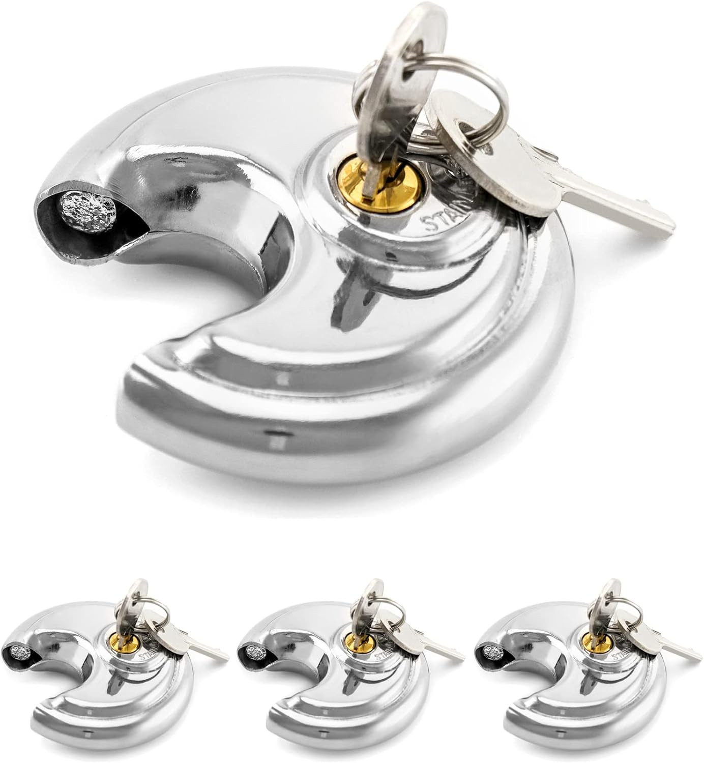 Keyed Alike Disc Padlock, 4 Pack Stainless Steel Discus Lock with 3/8-Inch Shack