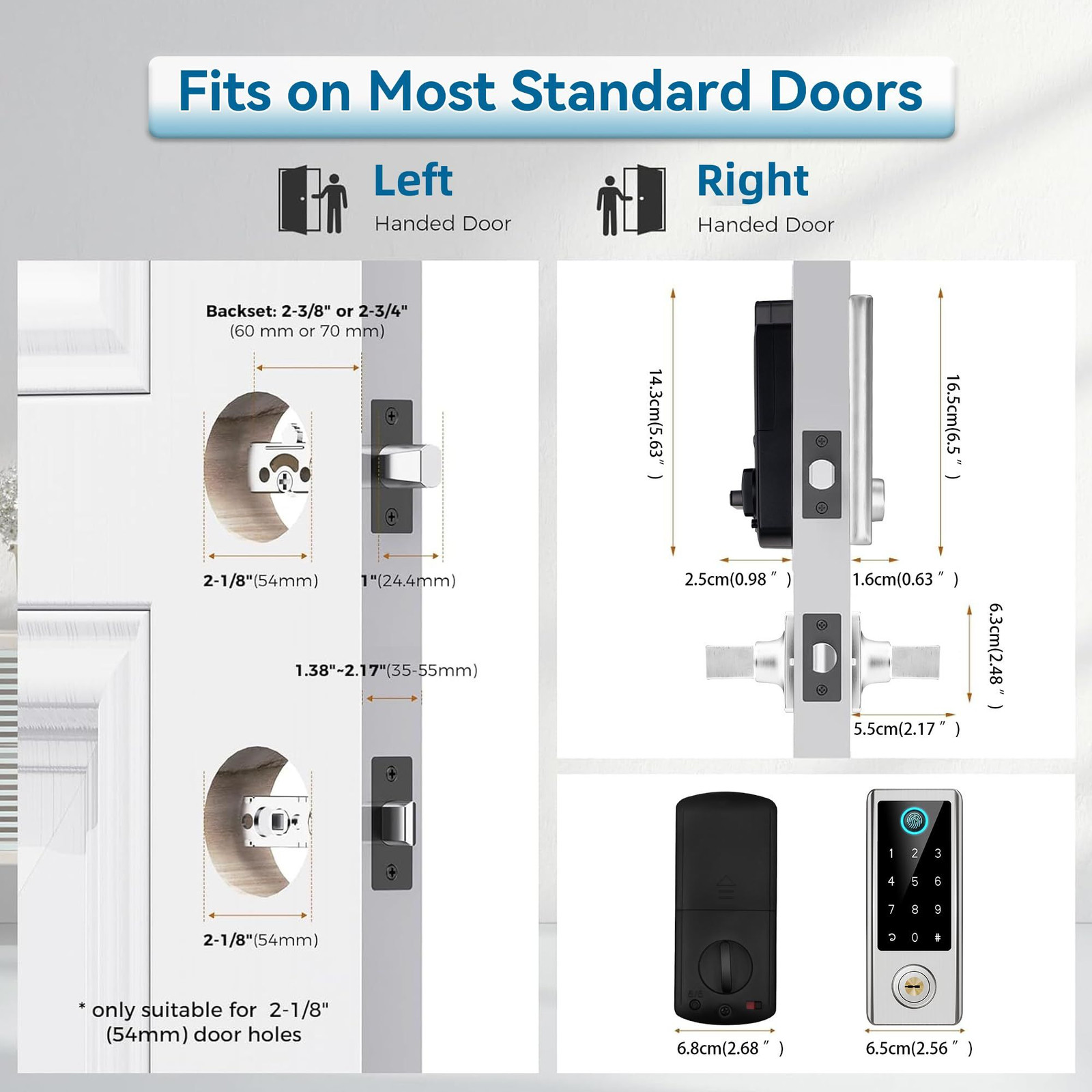 BEBASIA Smart Fingerprint Door Lock with Handle Set, Full App Satin Nickel