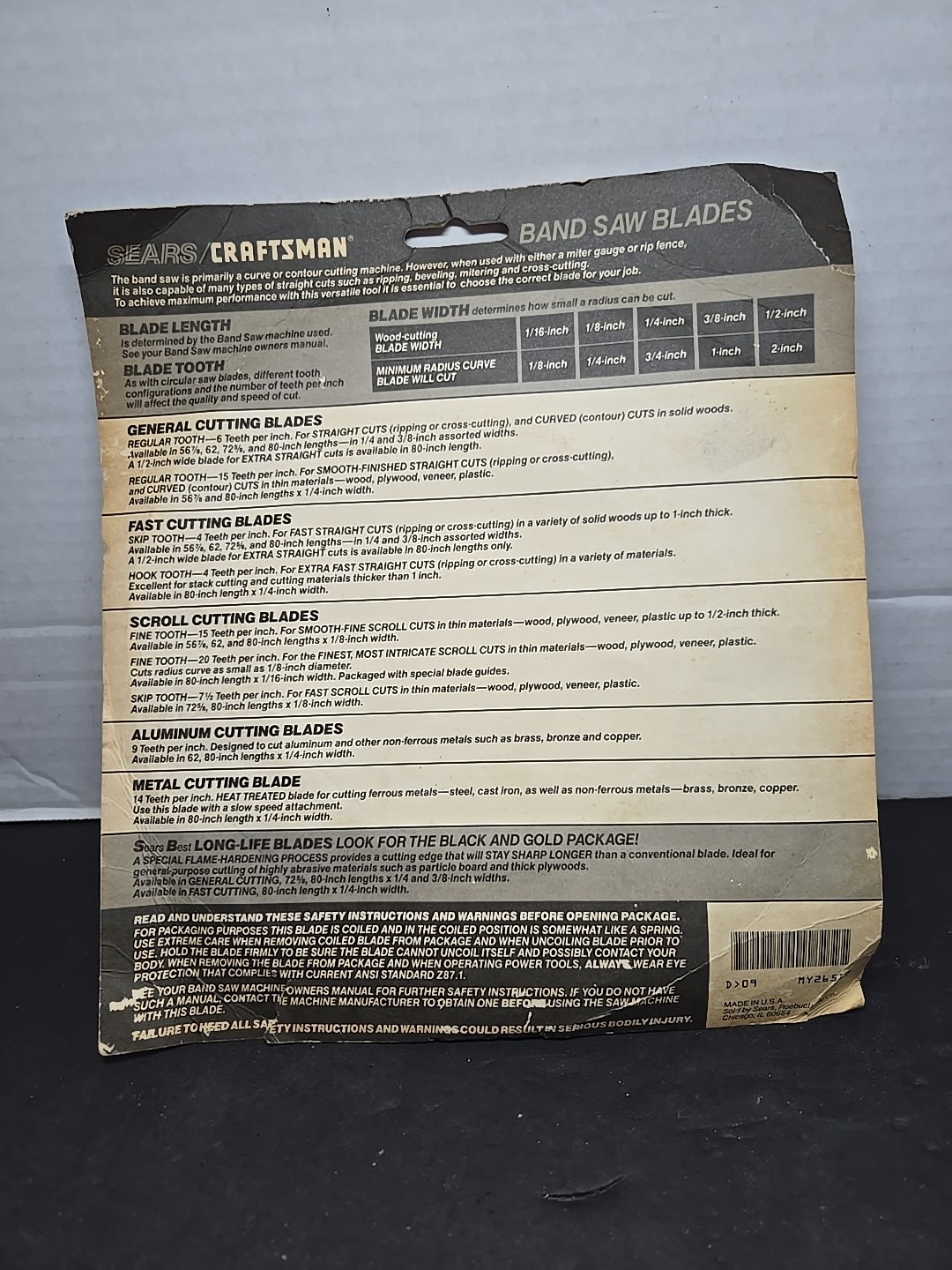 NOS Craftsman 926577 Band Saw Blade, 80″L X 1/8″ W 7 1/2 Teeth Per Inch.
