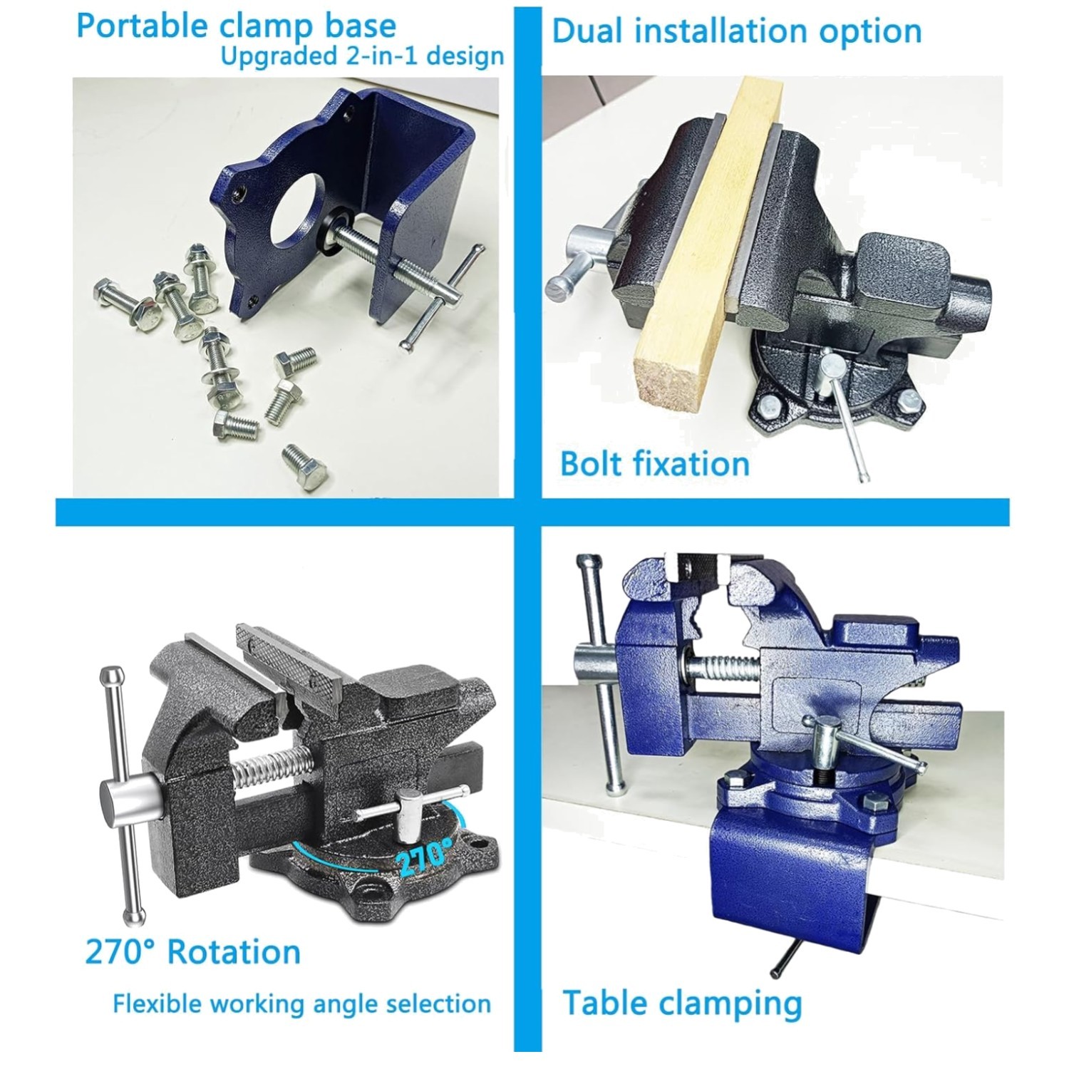 2-In-1 Bench Vise Heavy Duty, Blue, 6.0″ – Upgraded