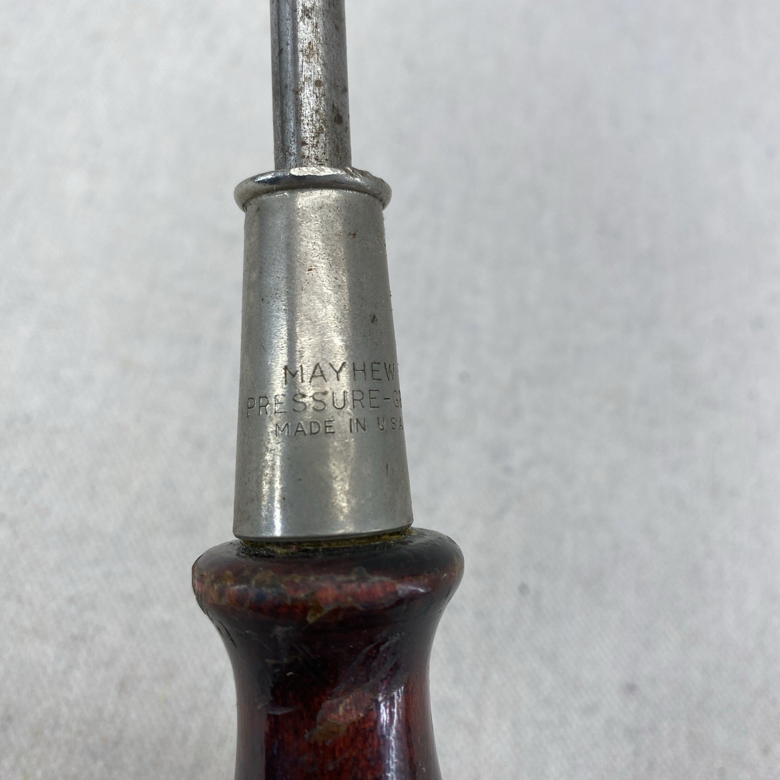 Vintage Mayhew Pressure-Grip Wood Handle Flat Head Screwdriver