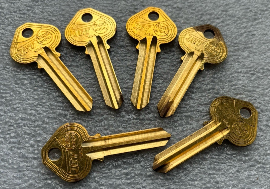 RU20 Jet Brand Key Blank Lot Of 6 Uncut RU-20 Brass Tone