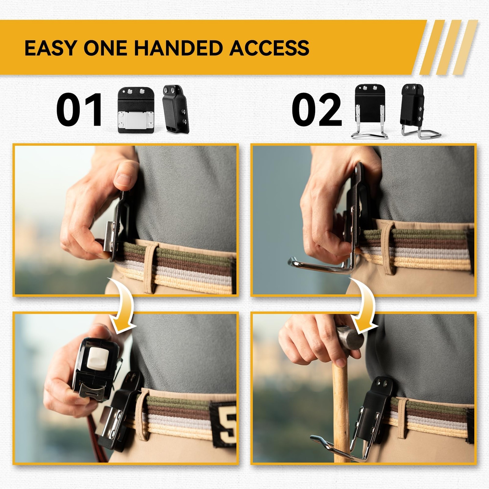 Heavy-Duty Tape Measure and Hammer Holder, Low-Profile Drill Belt Clip & Hamm…