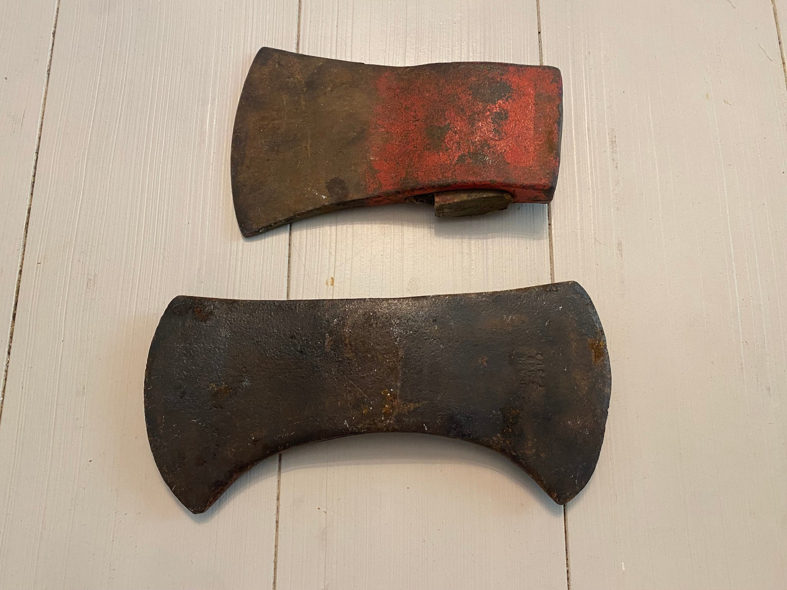 Vintage lot of 2 axe heads, 1 double bit, one single. double bit says Brazil oni