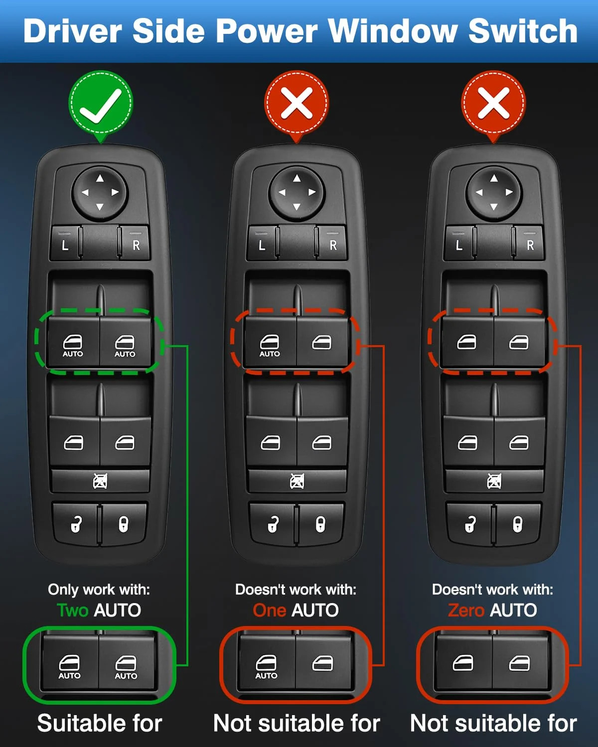 Master Power Window Switch Driver Side Replcaement for 2016-2022 Ram 1500 2500 3