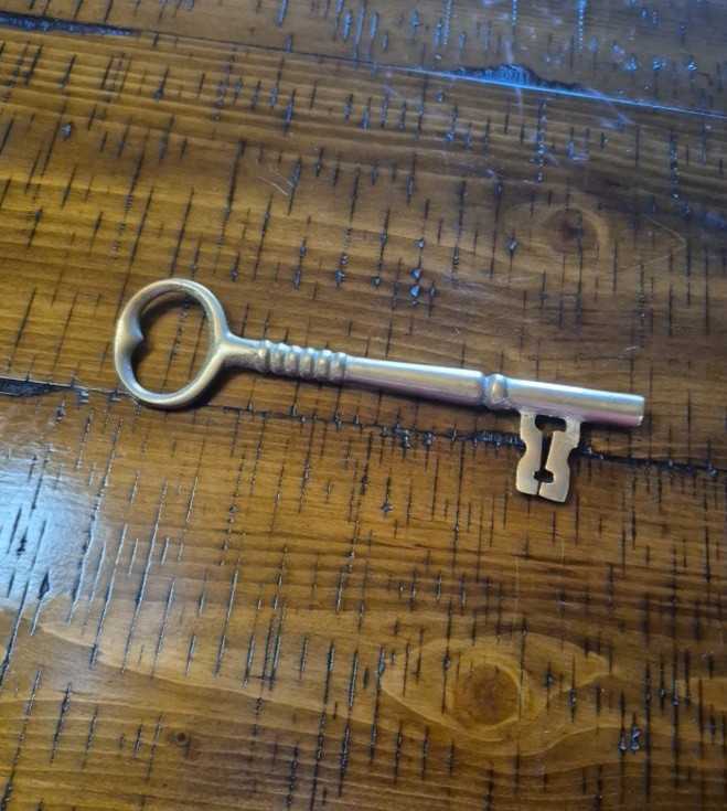 Vintage Solid Brass Skeleton Barrel Key Replica Large Dungeon Reproduction