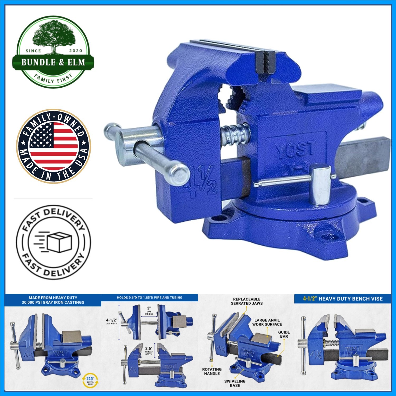 Homeowner’s Vise with Serrated Jaws and 3 Inch Jaw Opening for Secure Clamping