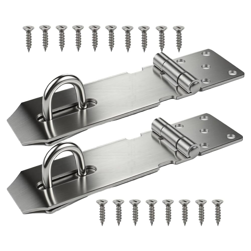 E-TING 2 Pack 5inch Door Locks Hasp Latch, Straight 5 Inch, silver black