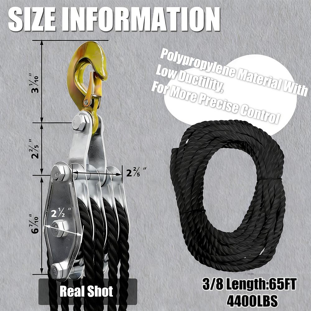 Heavy Duty Pulley-Block and Tackle,2200 Lbs Capacity, 4400 Lbs Breaking Strength