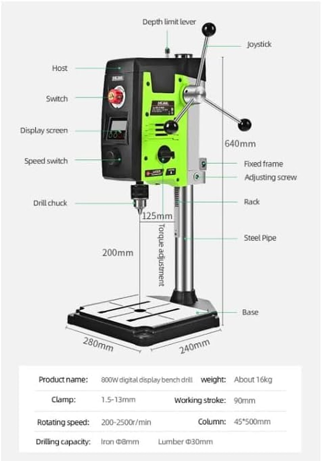 Bench Drill Stand 800W Brushed digital display Mini Electric Bench Drilling M…
