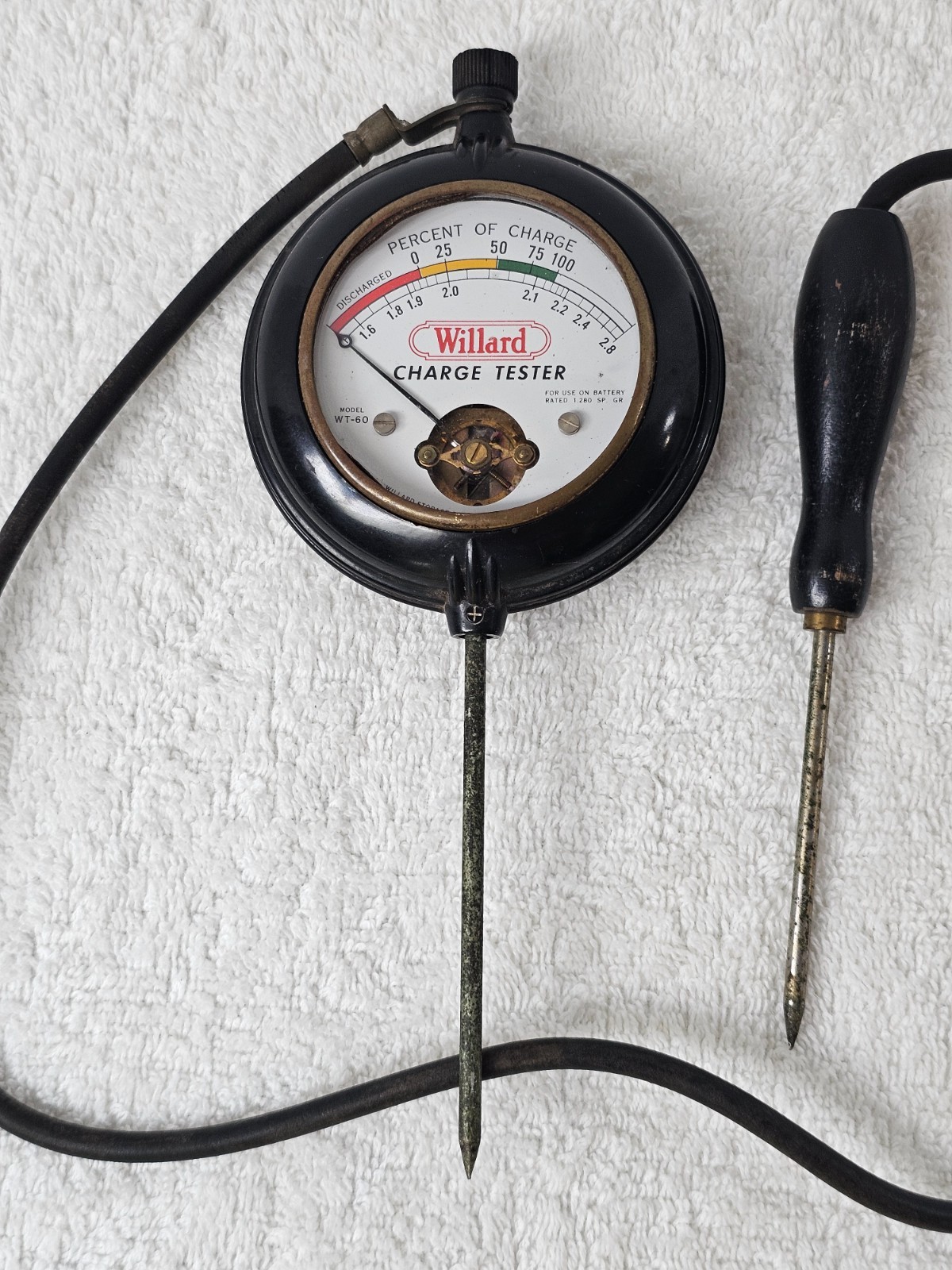 VTG Willard WT-60 Battery Charge Tester Meter Wooden Handle Garage Gas Station