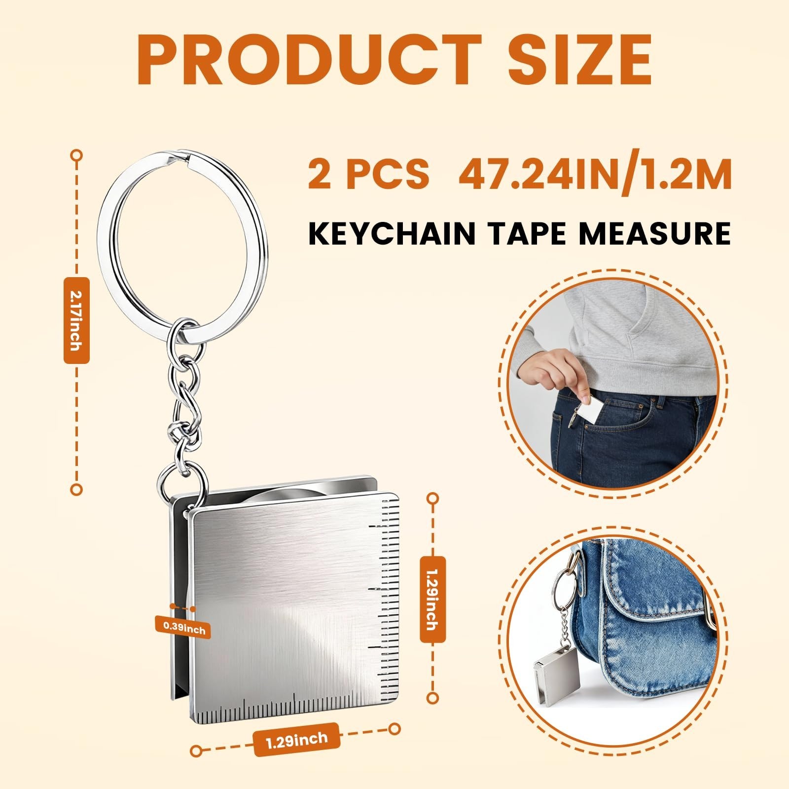 2 Pack Mini Tape Measure Keychain, 1.2m/4ft Small Retractable Metal Measuring…