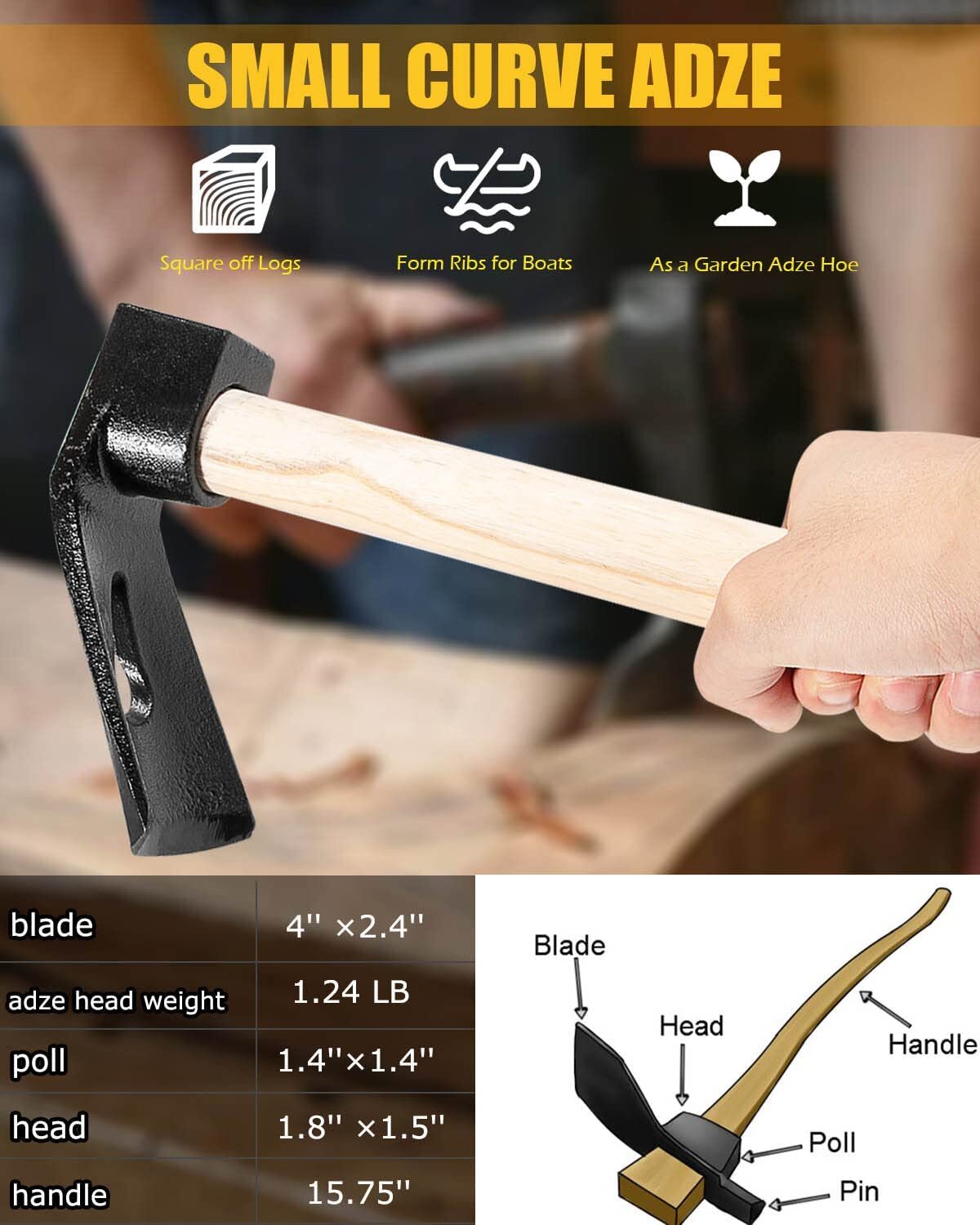 Wood Carving Bowl Adze Tools – Straight adze, Big Curve Adze & Small Curve Adze