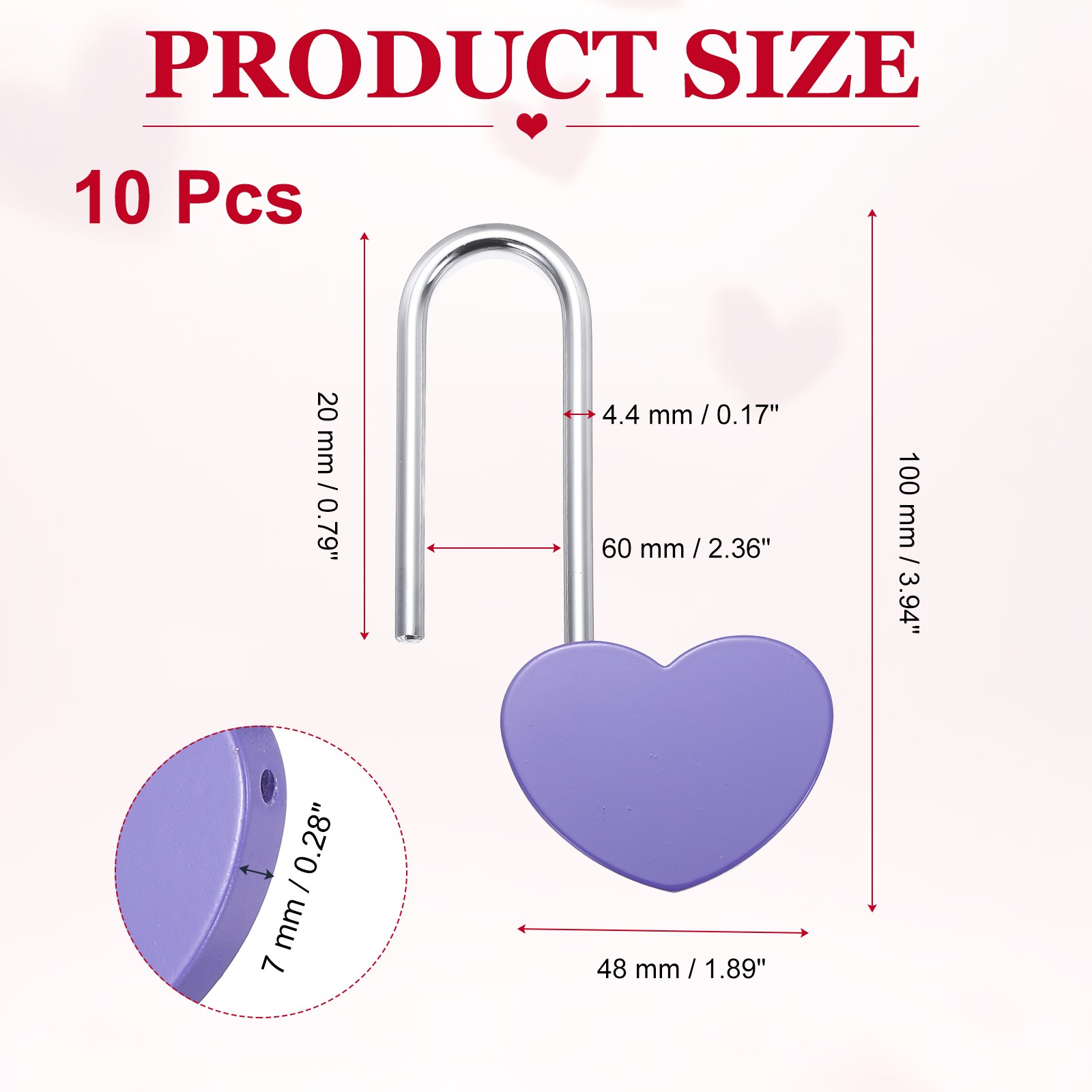 10Pcs 4″ (100mm) Love Heart Lock Alloy Steel Keyless, Purple