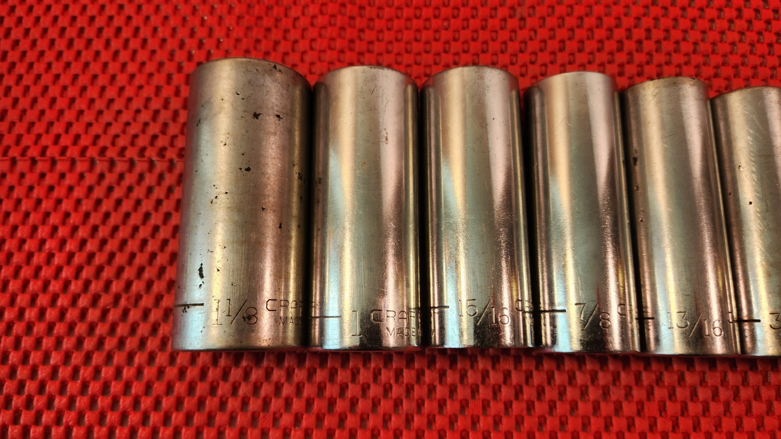 VTG CRAFTSMAN 10 PC SET 1/2″ DR, DEEP WELL SAE 12 PT SOCKETS MADE IN THE U.S.A.