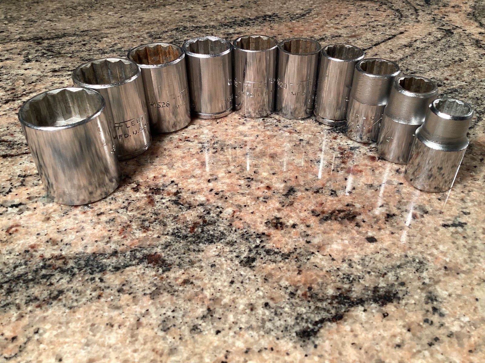 Vintage Fleet Socket Set of 10 SAE 1/2″ Drive 12-Point Shallow Forged Chrome USA