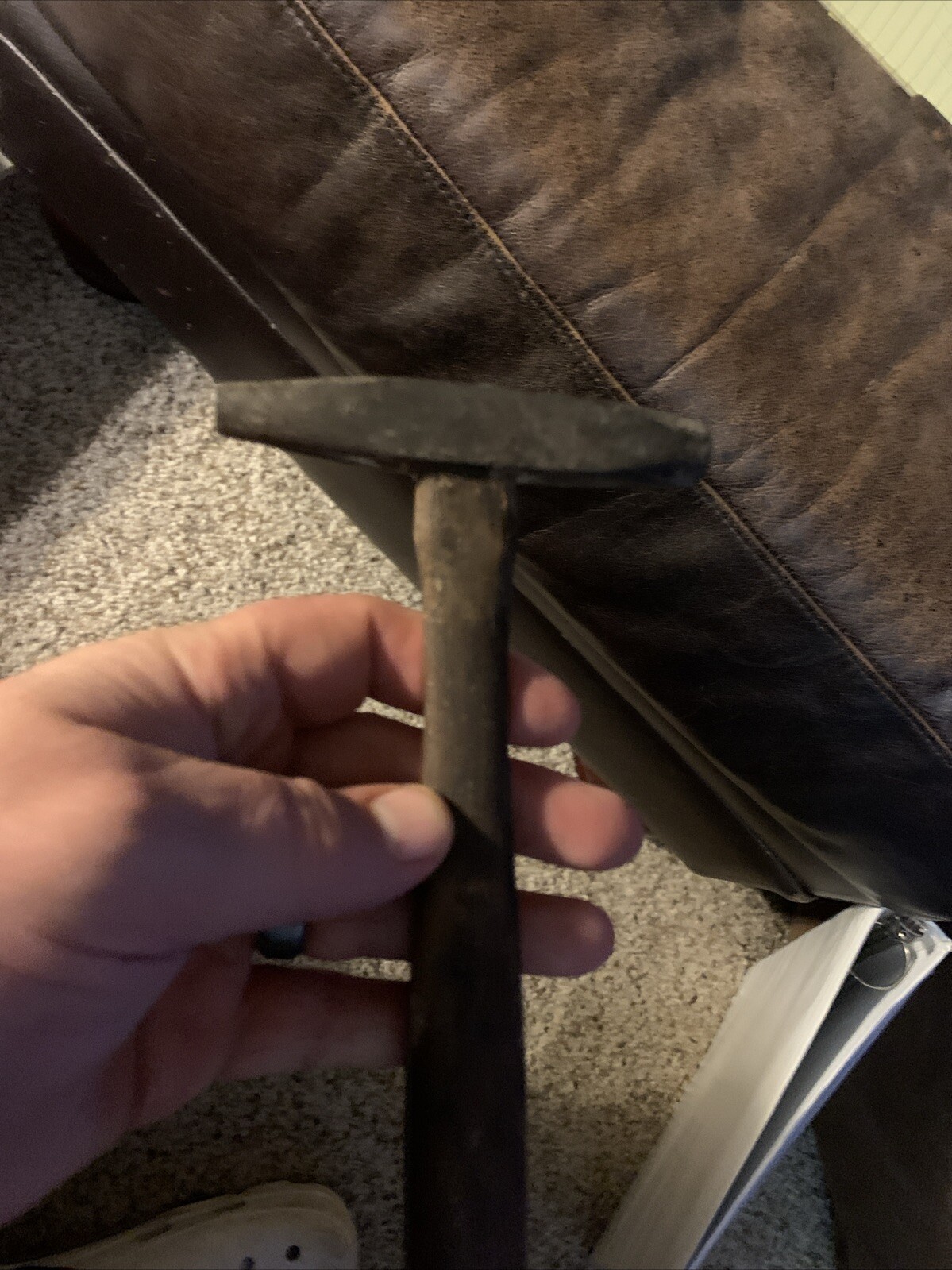 Very Old Vintage Tack Upholstery Hammer Wooden Handle, 12” Length