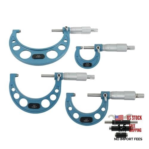 4Pcs 0-4 inch 0.0001″ Outdoor Micrometer Set Machinist Tools 0-1″ 1-2″ 2-3″ 3