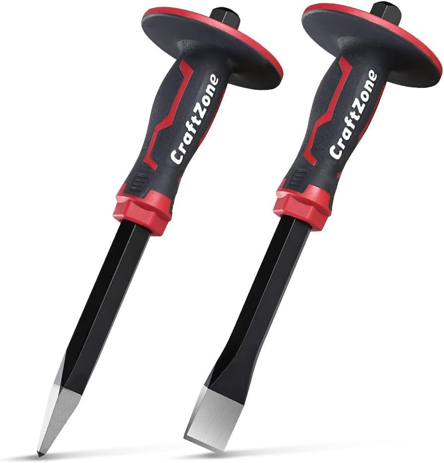 Masonry Chisel Set – 2-Piece Heavy Duty Pointed & Flat Rock Chisels, Concrete St
