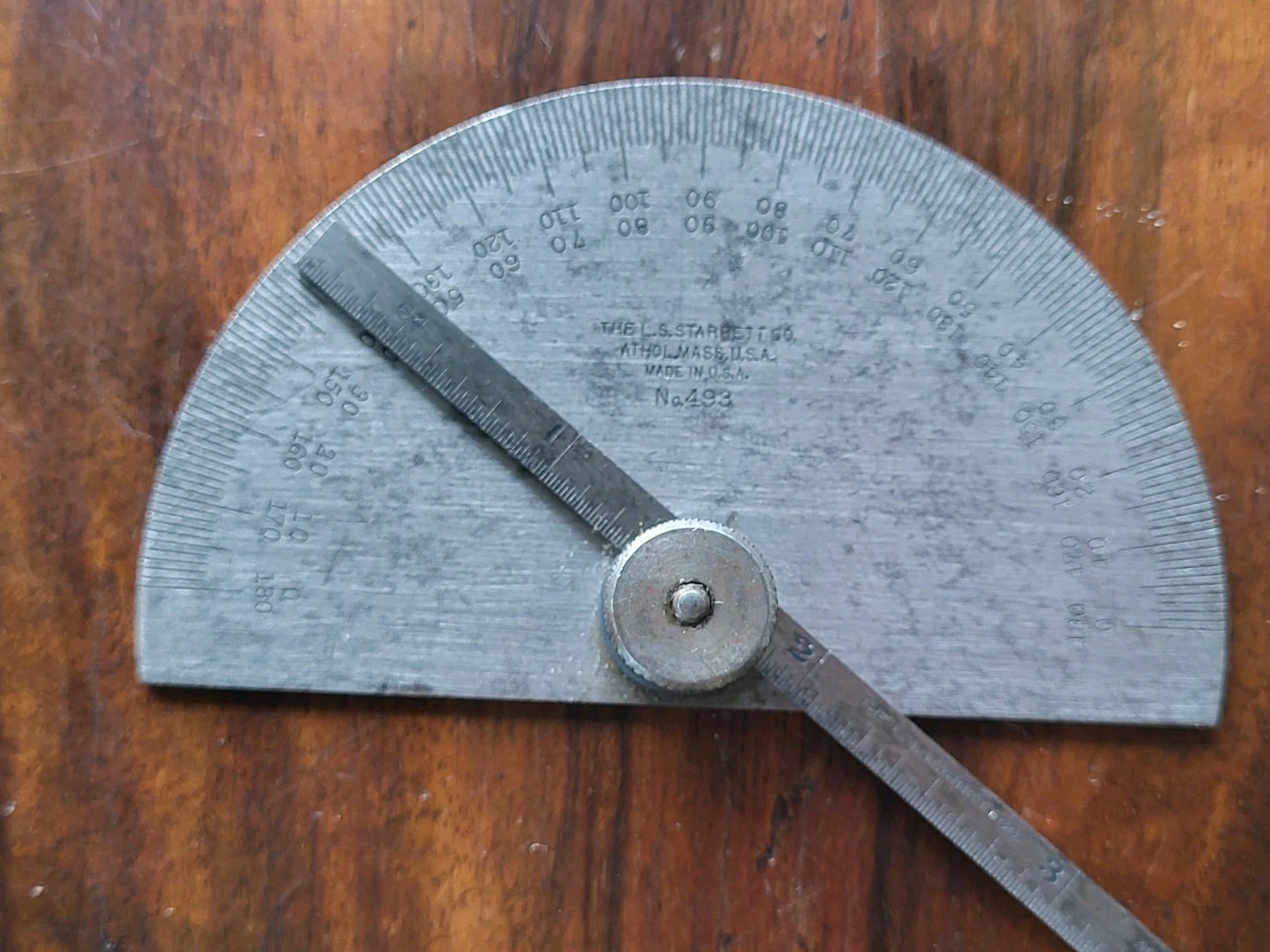 Vintage L. S. Starrett No. 493 Protractor/Depth Gage w/No. 10 6″ Rule USA