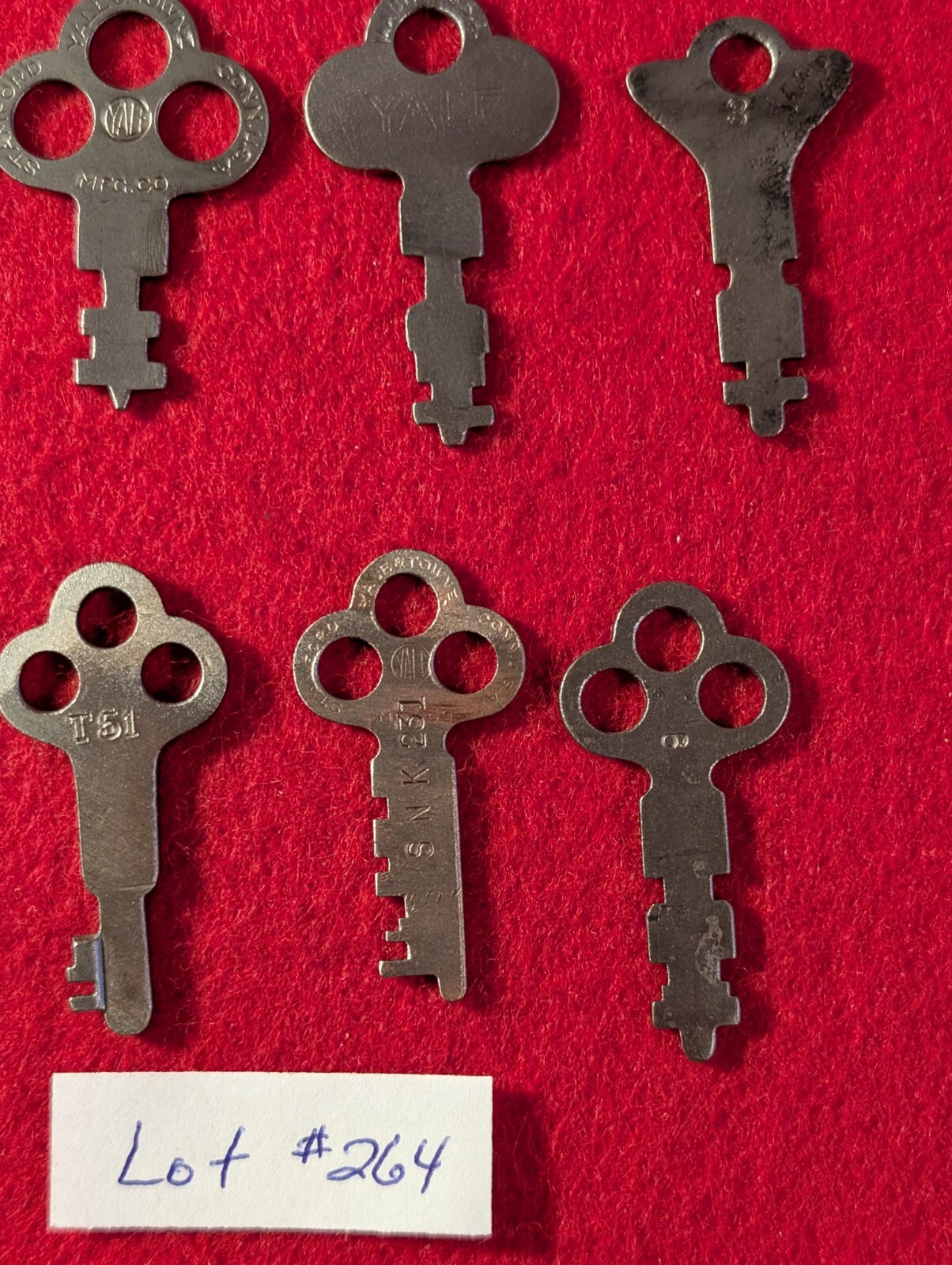 8 VINTAGE 1880’s “YALE” FLAT STEEL KEYS, OLD ANTIQUE LOCK & KEY LOT #264