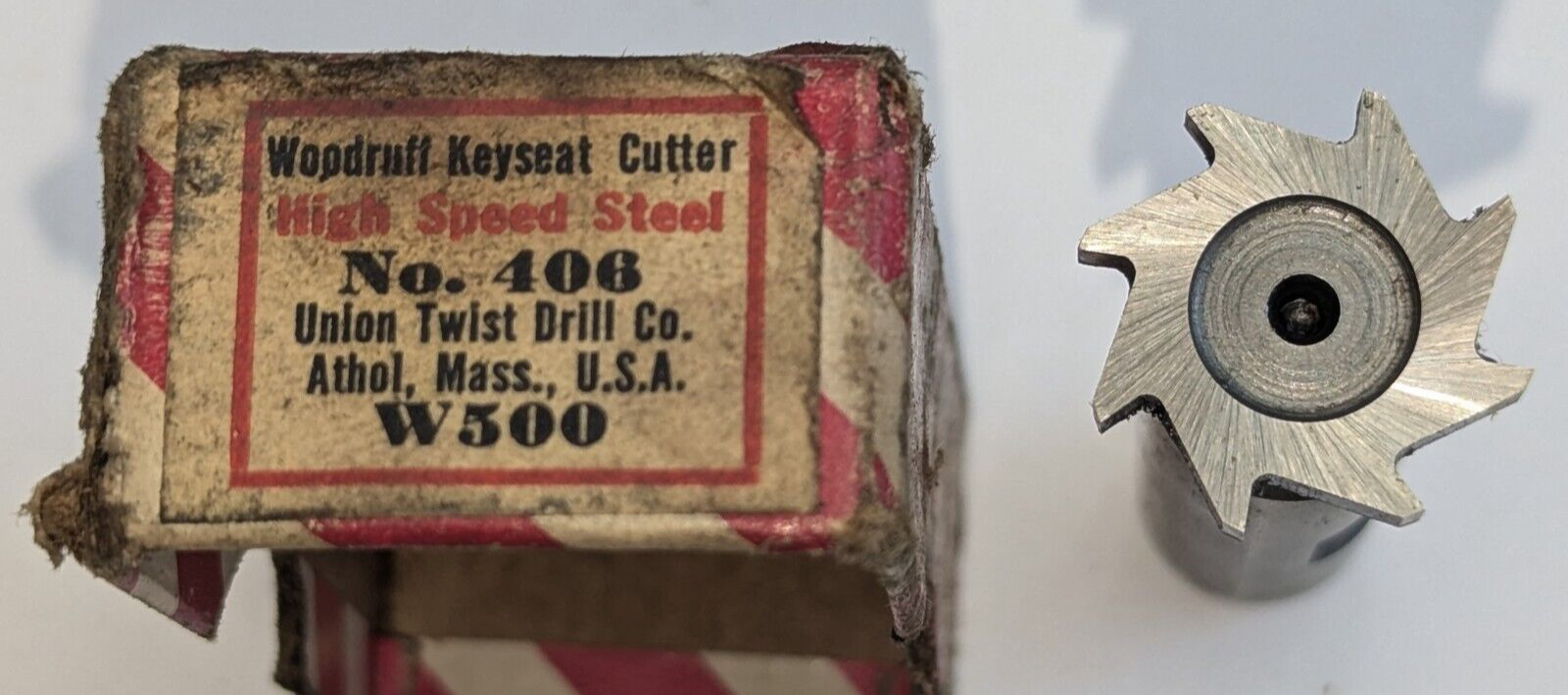W500 Woodruff Key Seat Cutter, Union Twist Drill Co. No.408 High Speed Steel