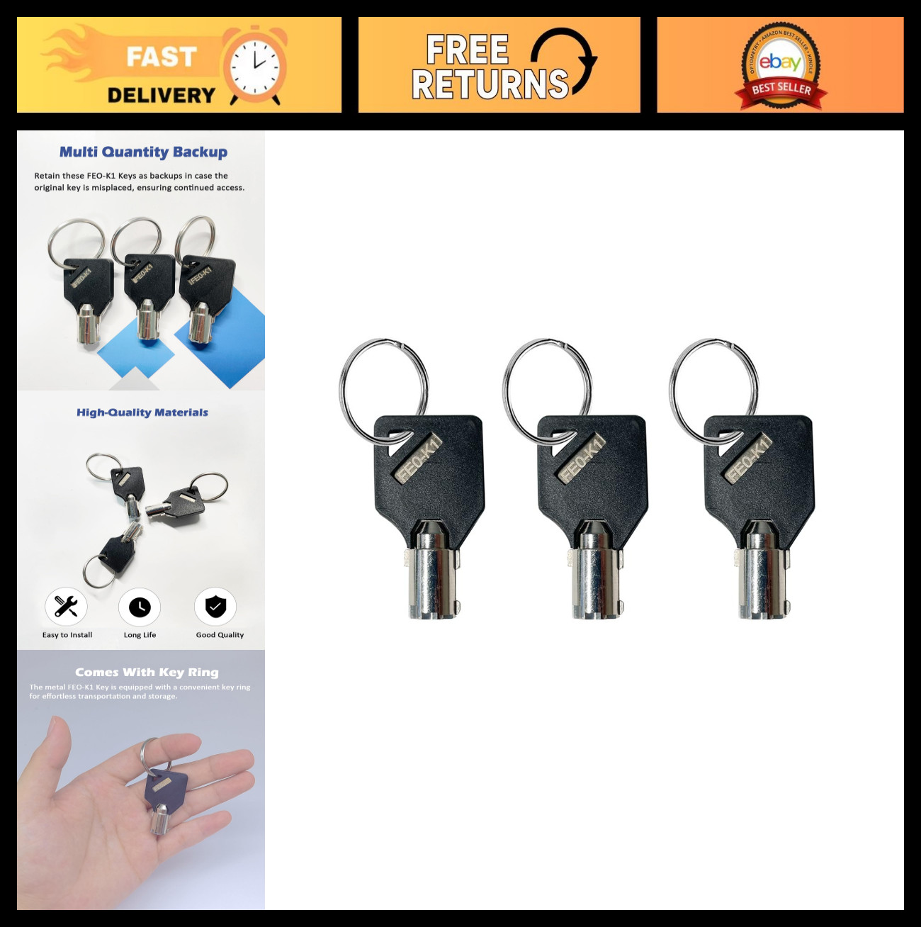 Fire Service Elevator Key Set, Copper & Black/Silver, 3 Pack – Recall Reset Keys