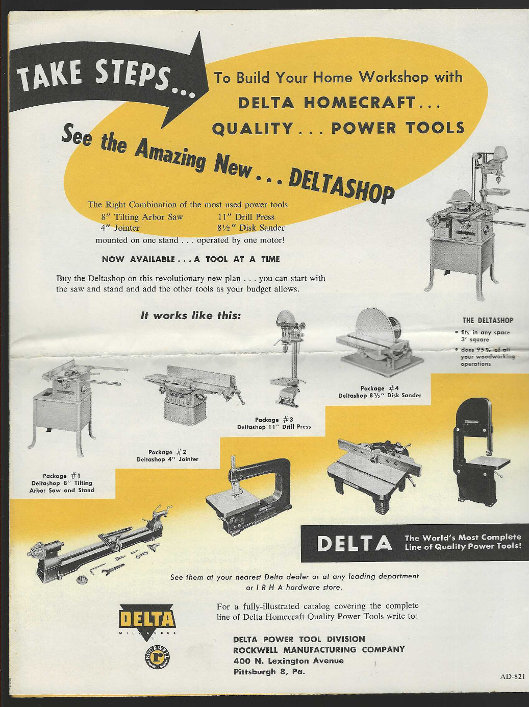 Deltacraft 1953 color ad brochure 6 pages Delta Machinery Power Tools 1950s EXC