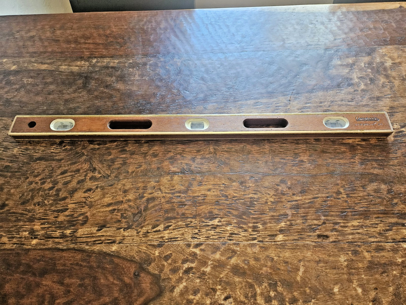 American Levels 36″ Vintage Brass Wood Carpenter Level Tool CLEANED+CONDITIONED