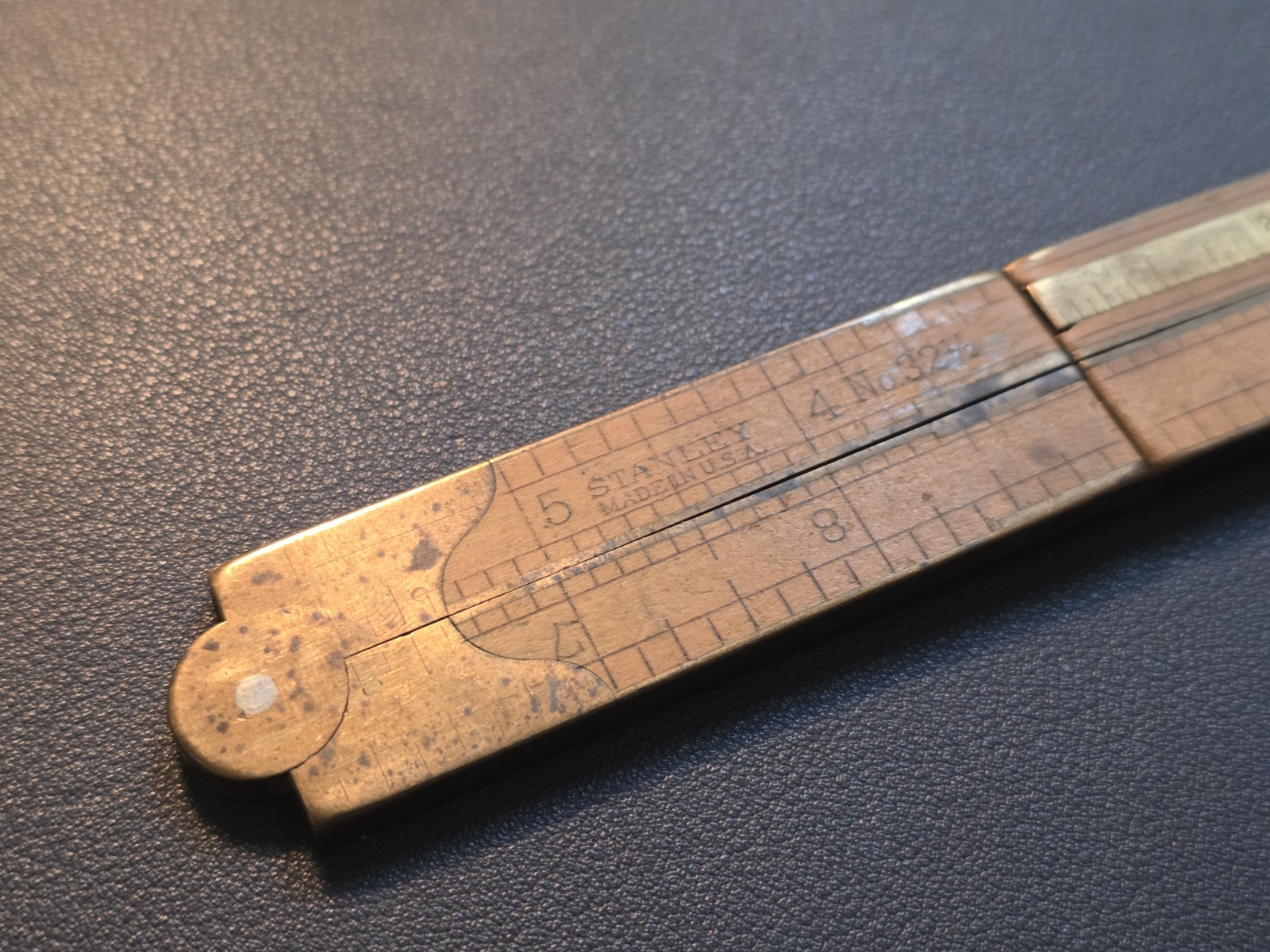 Vintage No. 32 1/2 Stanley Boxwood and Brass 4 Fold 12″ Ruler Slide Caliper Inv1