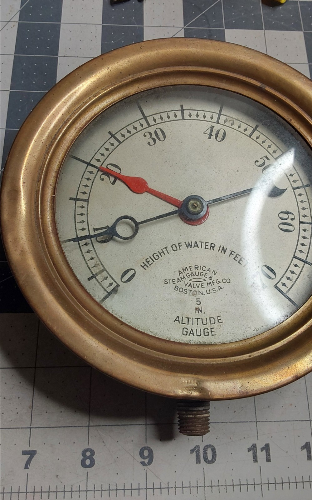 Brass American Steam Gauge & Valve Mfg Co 5 Altitude Pat 3-24-1902 Boston Punk