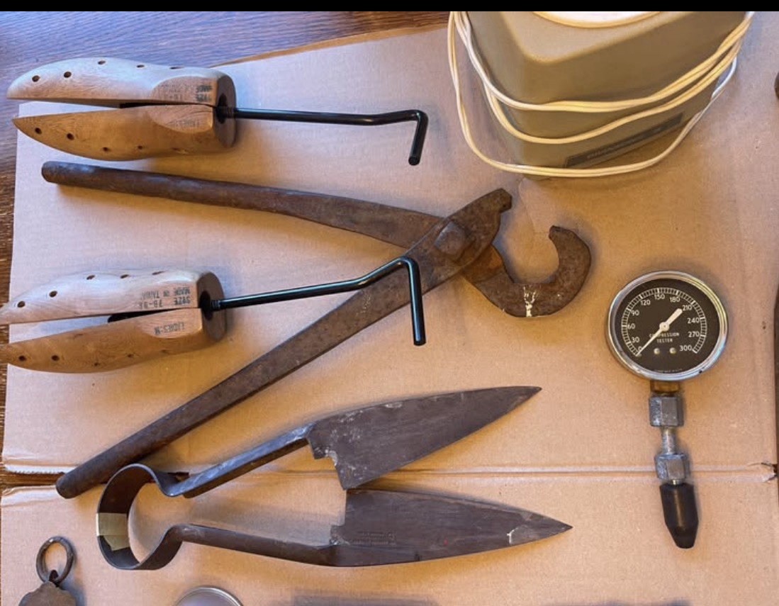 Large Vintage Estate Tool Lot Sheep Shears Shoe Forms Gauges Rulers Tools