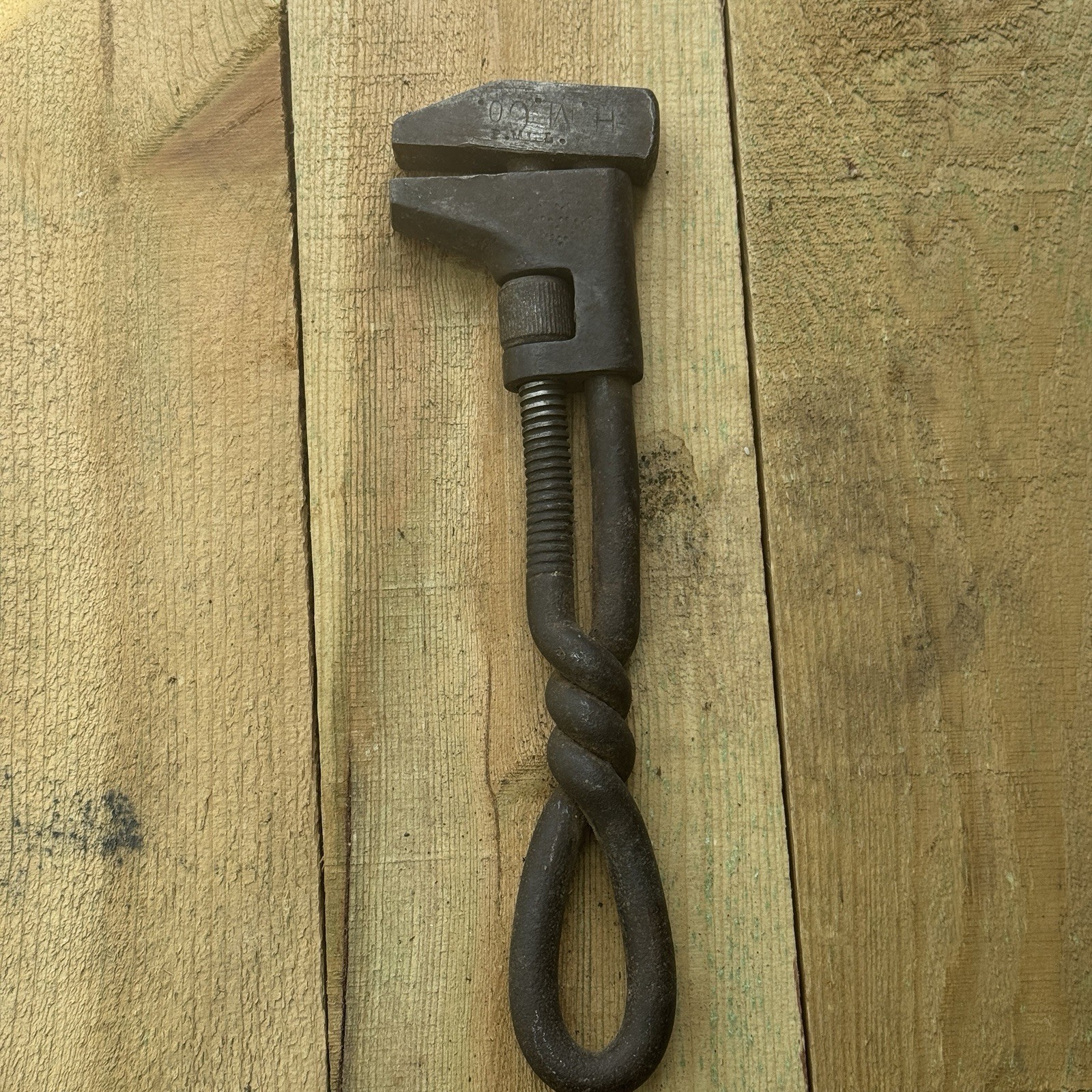 Antique wrench Acme twisted handle adjustable 12” with patent 1883 H.M. Co.