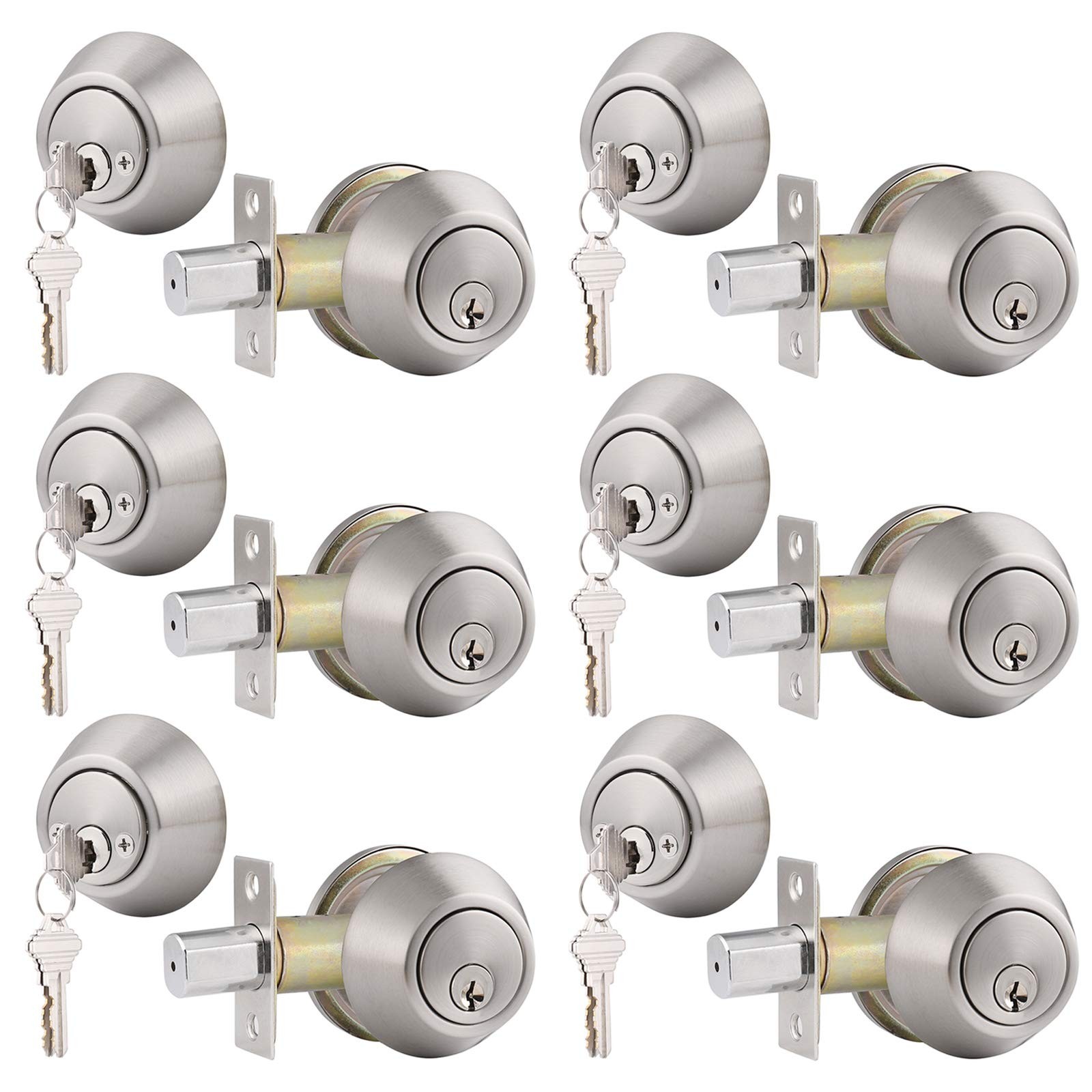 Gobrico Keyed Alike Double Cylinder Deadbolts Combo Door Locks 6 Pack, Nickel