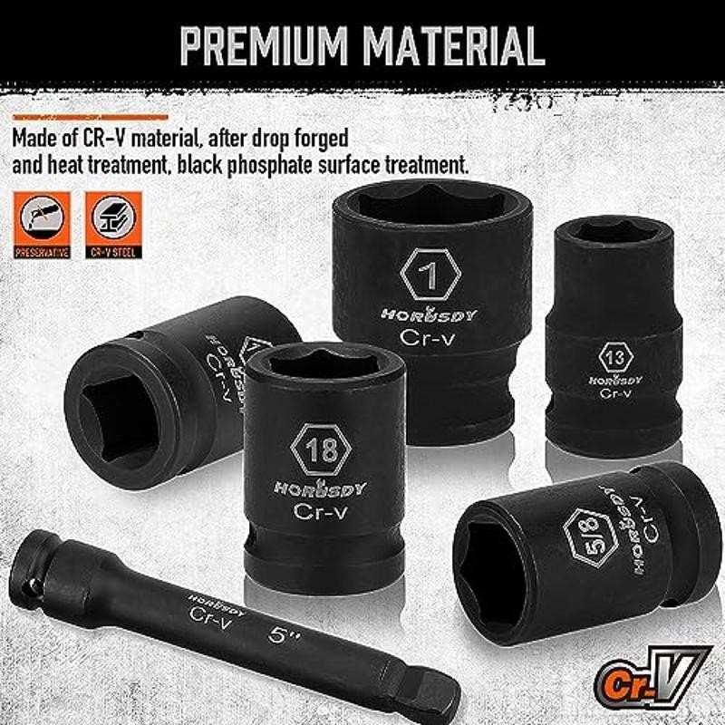 24pc 1/2″ Drive Impact Socket Set SAE/Metric Cr-V 6-Point W/ Ratchet Handle New