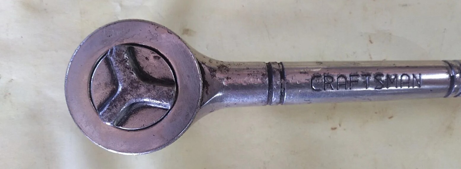 Vintage Craftsman No. 943797 1/2 Inch Drive Tri-Wing Thumbwheel Ratchet.