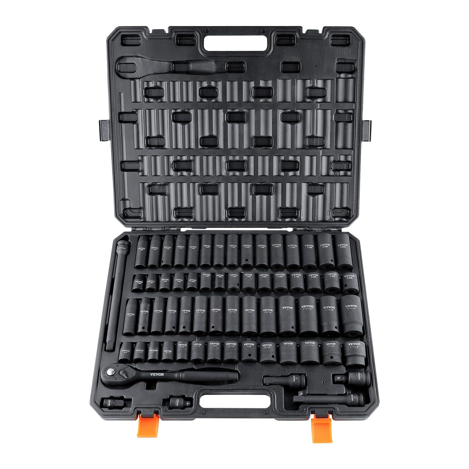 65PCS 1 2 Impact Socket Set Cr V Alloy Steel Toolbox High Torque Tool Kit