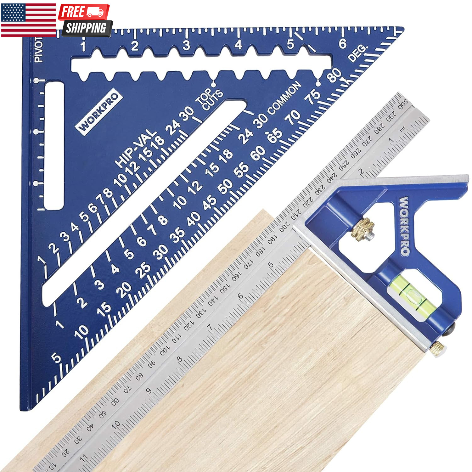 Aluminum Alloy Carpenter Square and Zinc-Alloy Square Ruler Set – 7 In. Rafter L