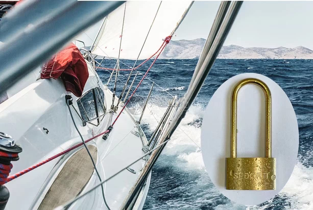 Weather Proof Lock, Solid Brass Padlock with Brass Long Shackle, 1-1/2″ Wide, Li