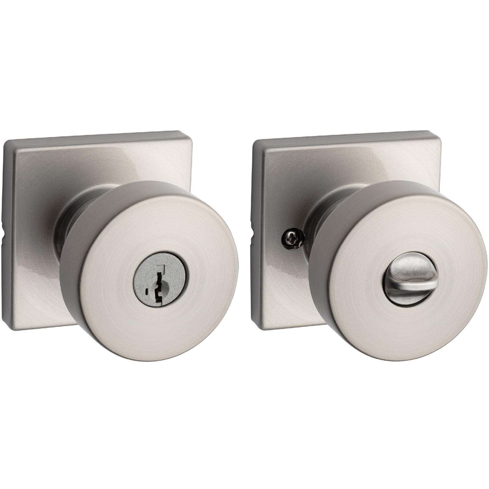 Kwikset Pismo Entry Door Knob with Lock and Key, Secure 1 Pack, Satin Nickel