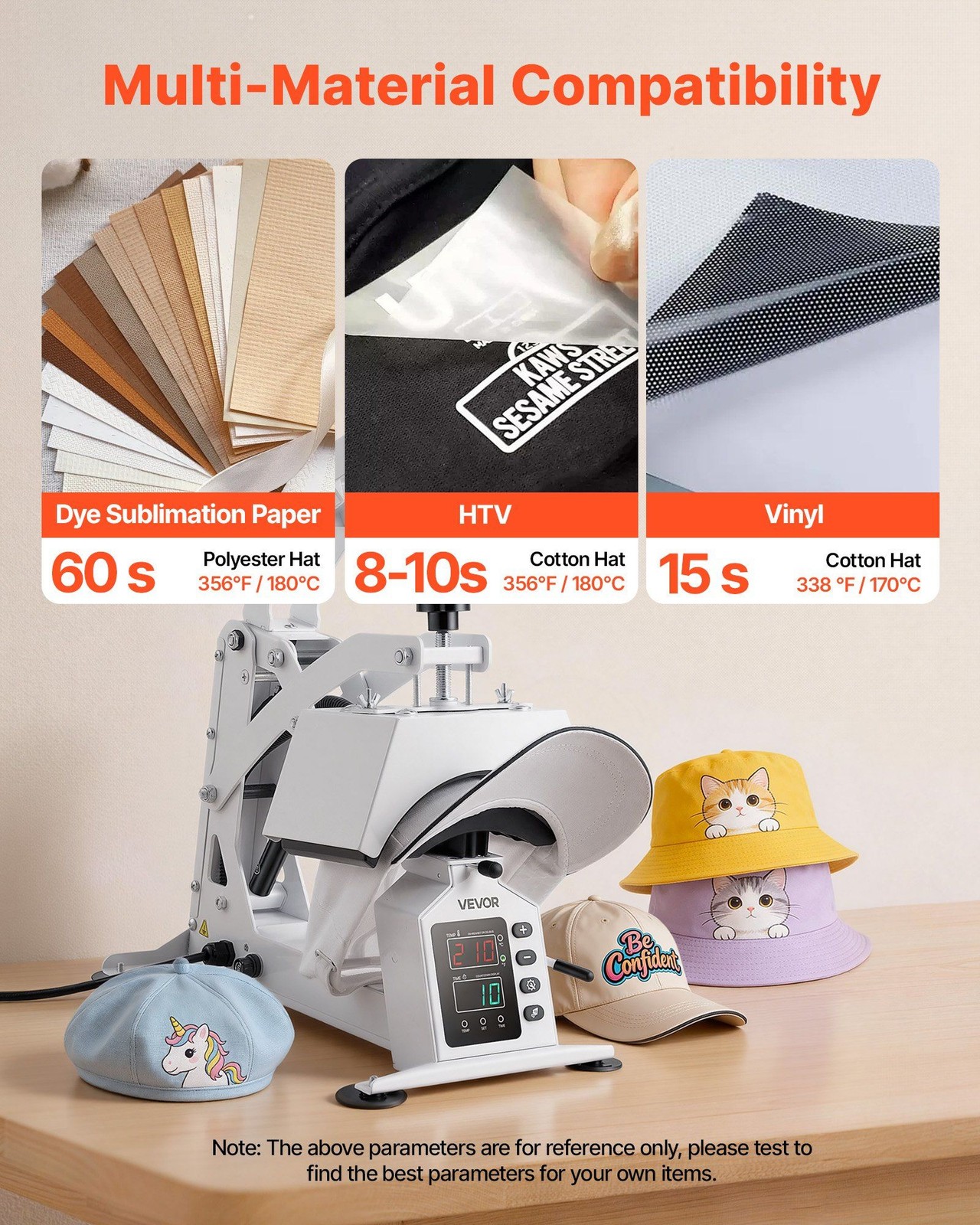 8.5x4in Hat Press: 32-449°F Range, 1-999s Timer, Auto Shut-Off