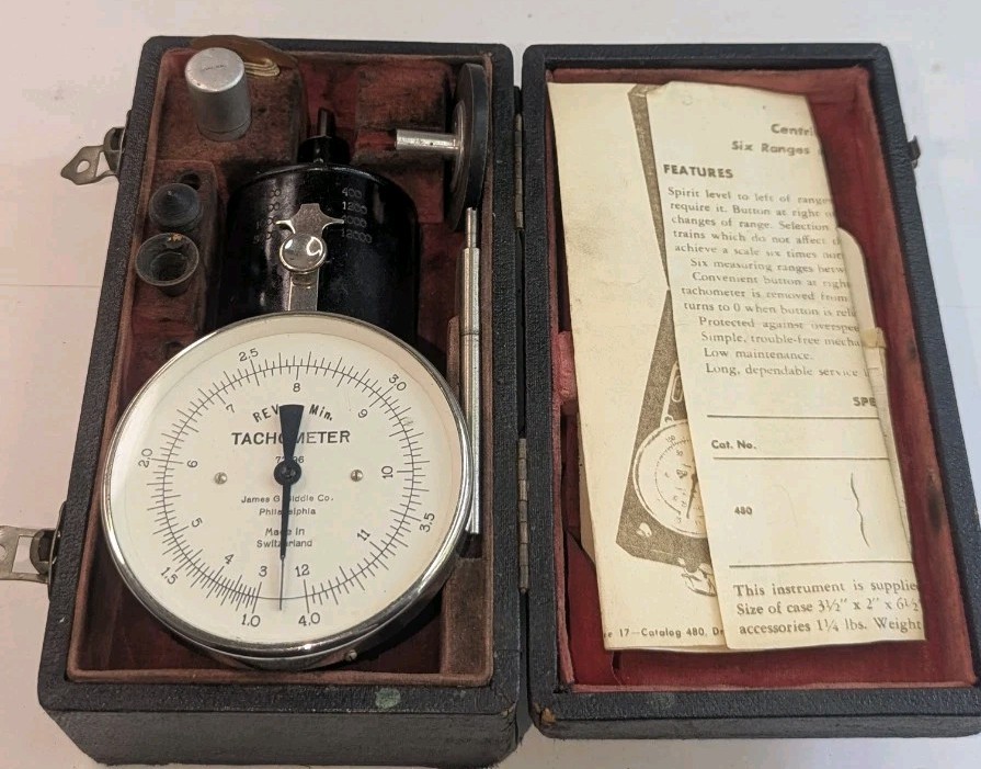 Vintage JAMES G. BIDDLE TACHOMETER Made In SWITZERLAND #77196 ~ UNTESTED