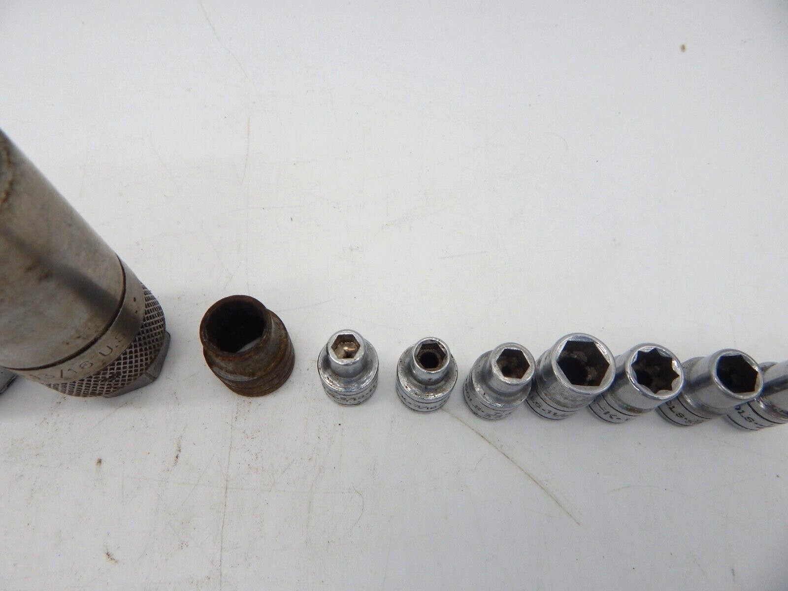 Set of 10 Vintage S K Tools Sockets 1/2″, 3/8″ & 1/4″ Drive 12 & 6 Point USA