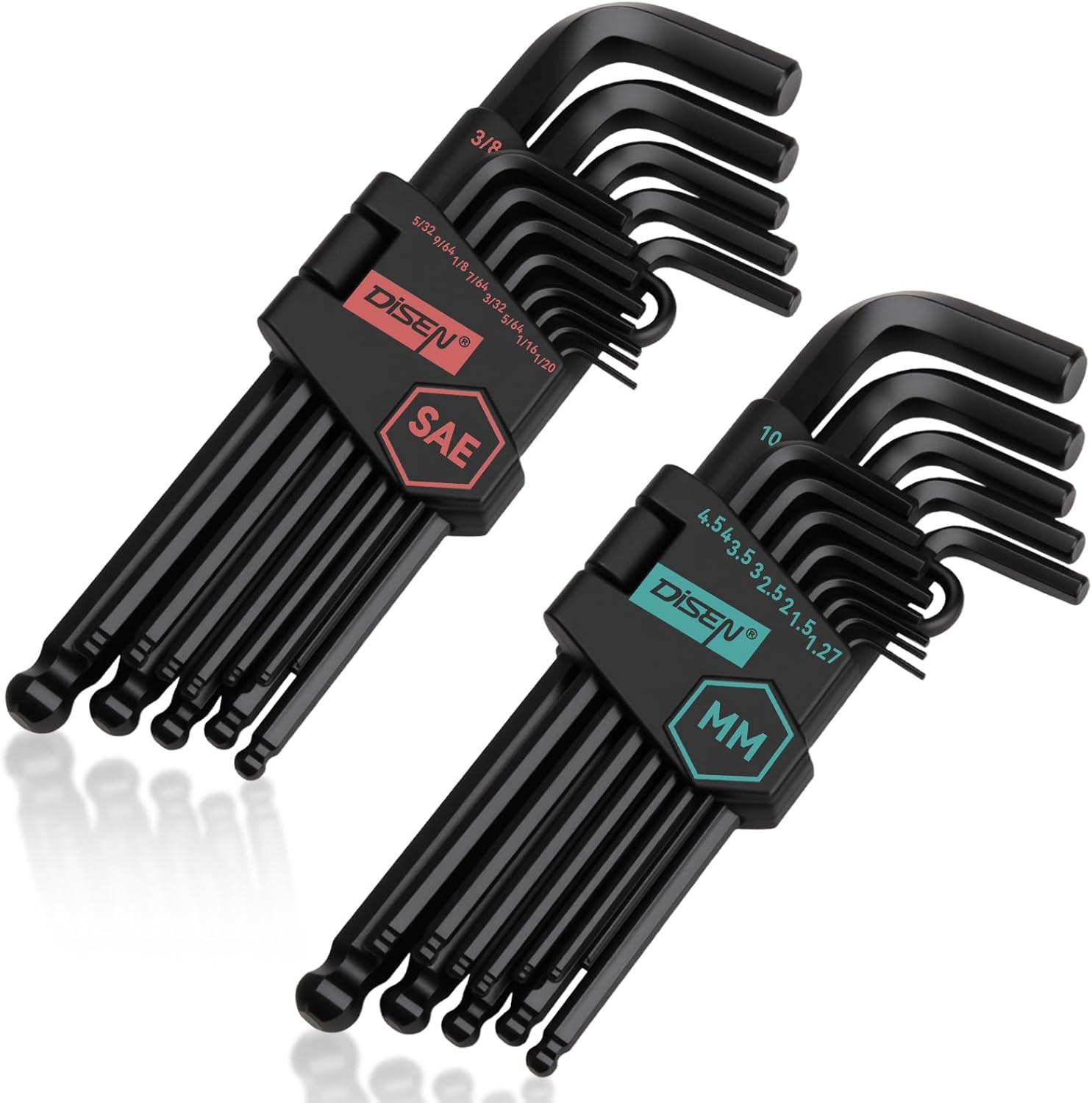 26 Pieces Metric & SAE Size Hex Key Allen Wrench Set with Ball End | 1.27-10 MM