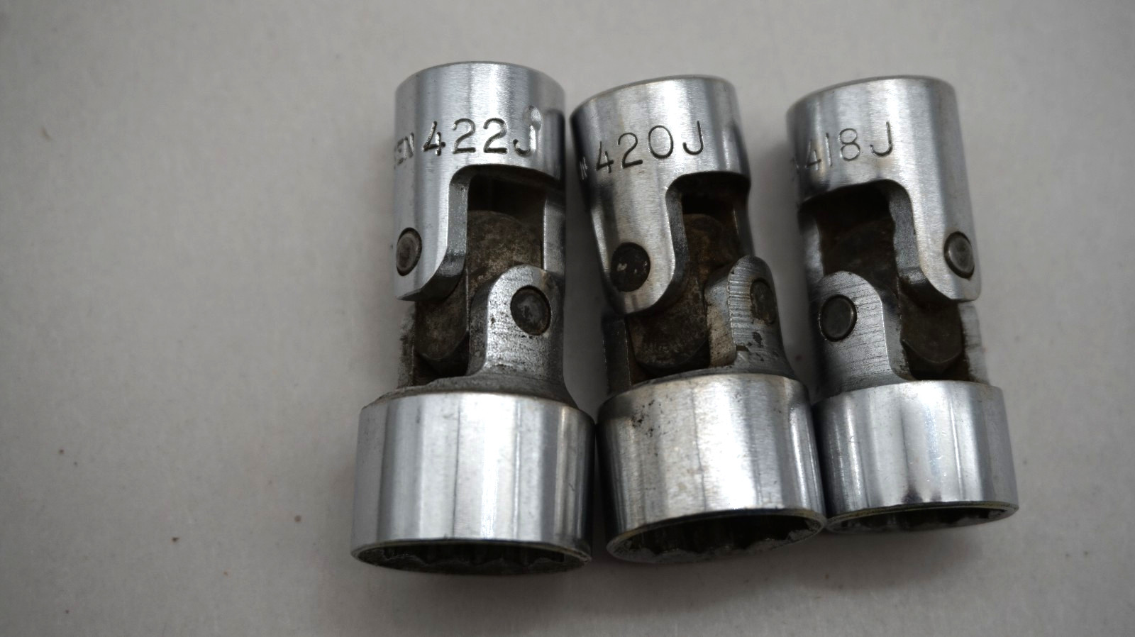 3 Vintage Thorsen 418J 420J 422J 3/8″ Drive 12pt U-Joint Swivel Sockets USA