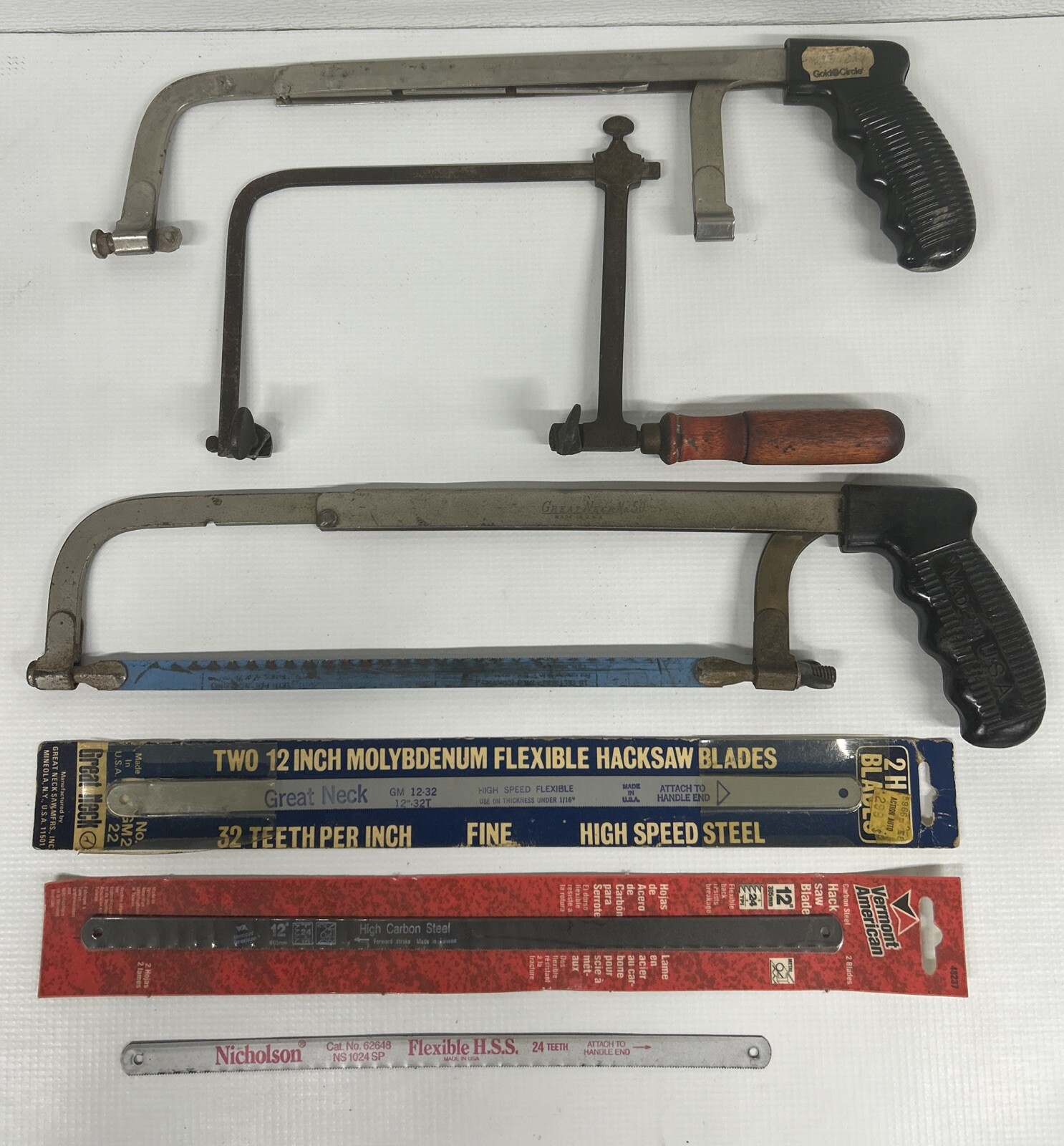 Vintage Great Neck No. 50 Hack Saw Adjustable W/ (4) Blades & *BONUS SAWS NOTES*