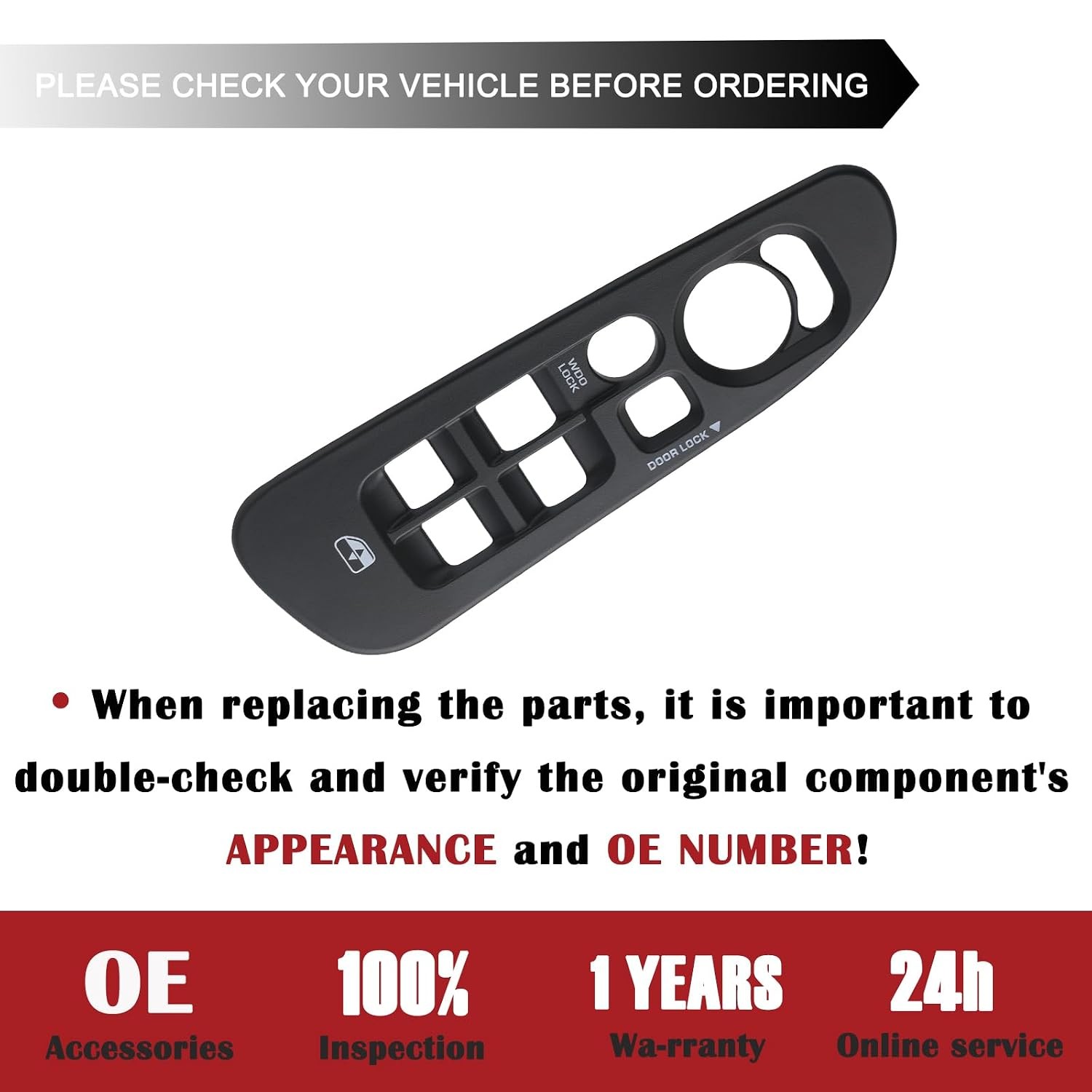Black Master Power Door Window Switch Bezel Front Driver Side | for 2002-2008 Do